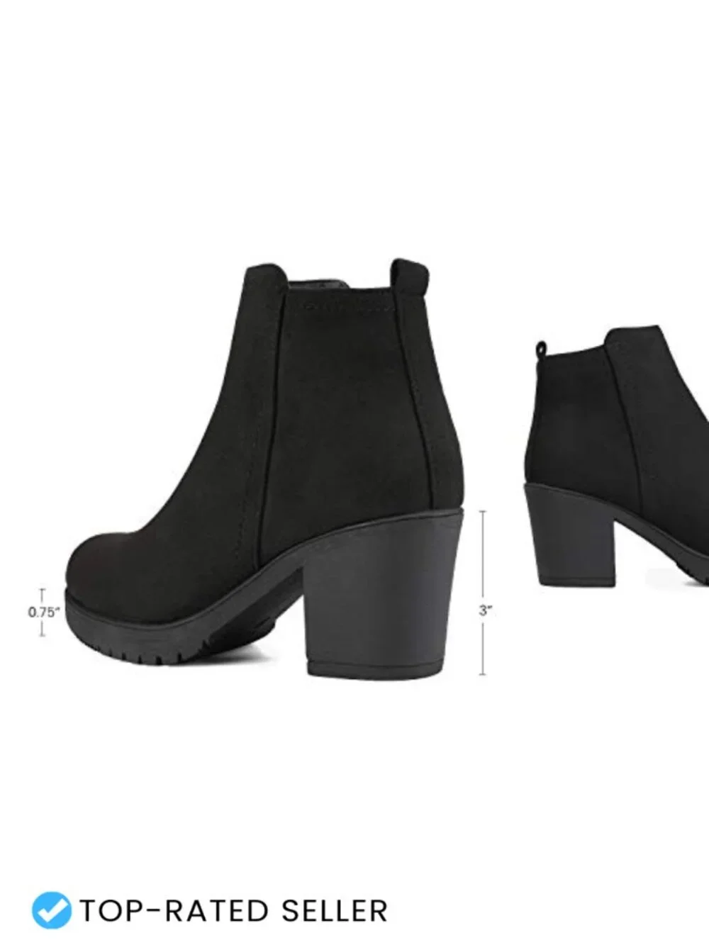 Vegan Leather Block Heel Ankle Booties with Side Zip